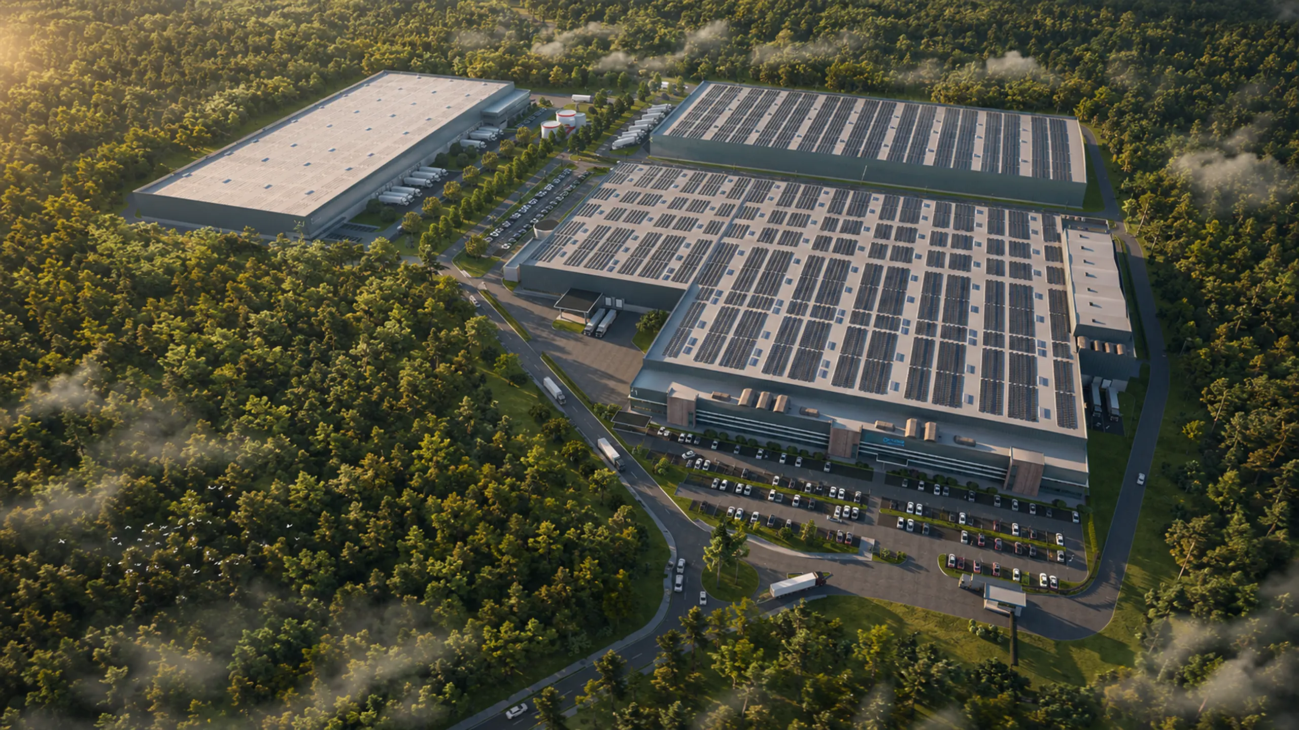 Industrial Project Brnik 3 – aerial view of a logistics facility with solar panels - obrázok 3