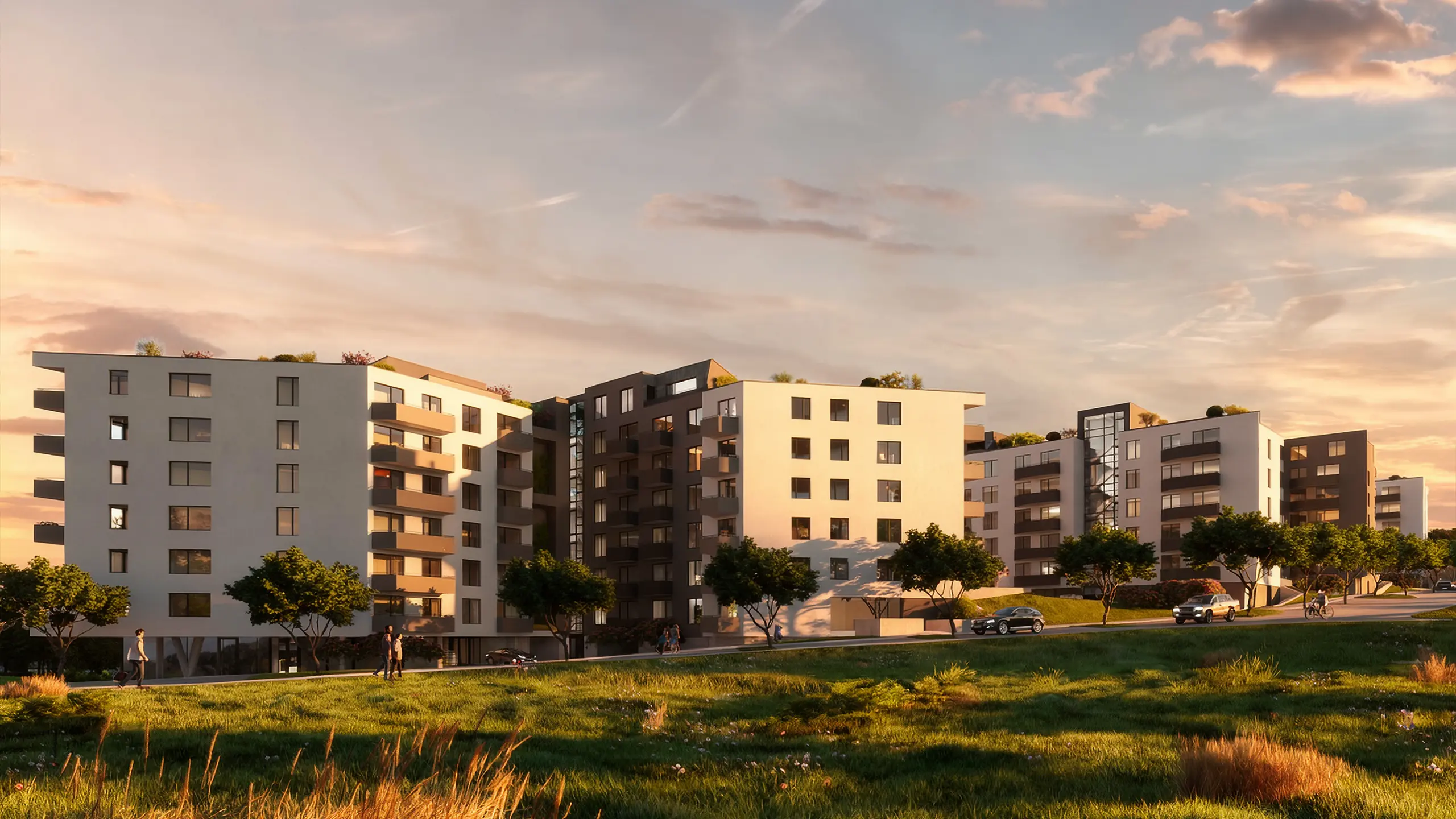 Rezidenčný projekt Mlynárce – vizualizácia – obytný komplex s upravenou zeleňou - obrázok 4