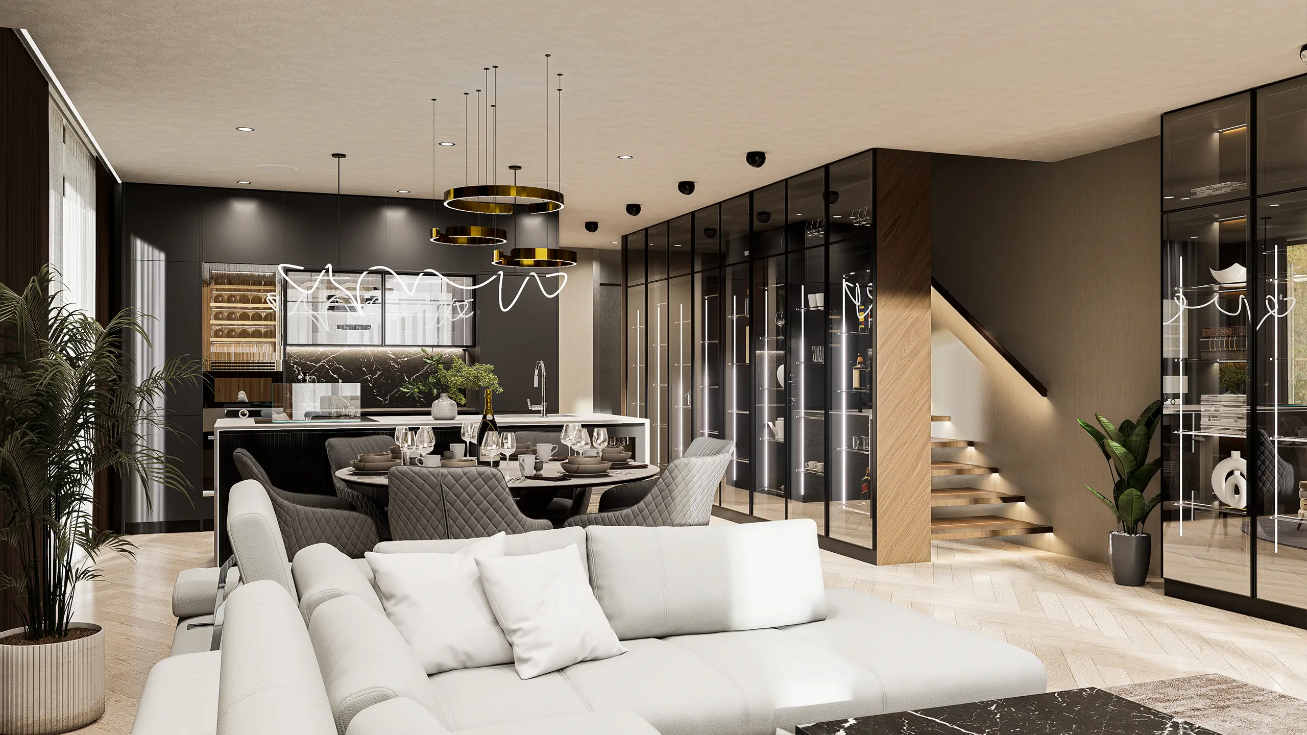 Residential Project Mestské Vily Sympatia – spacious living room with large-format glazing - obrázok 14