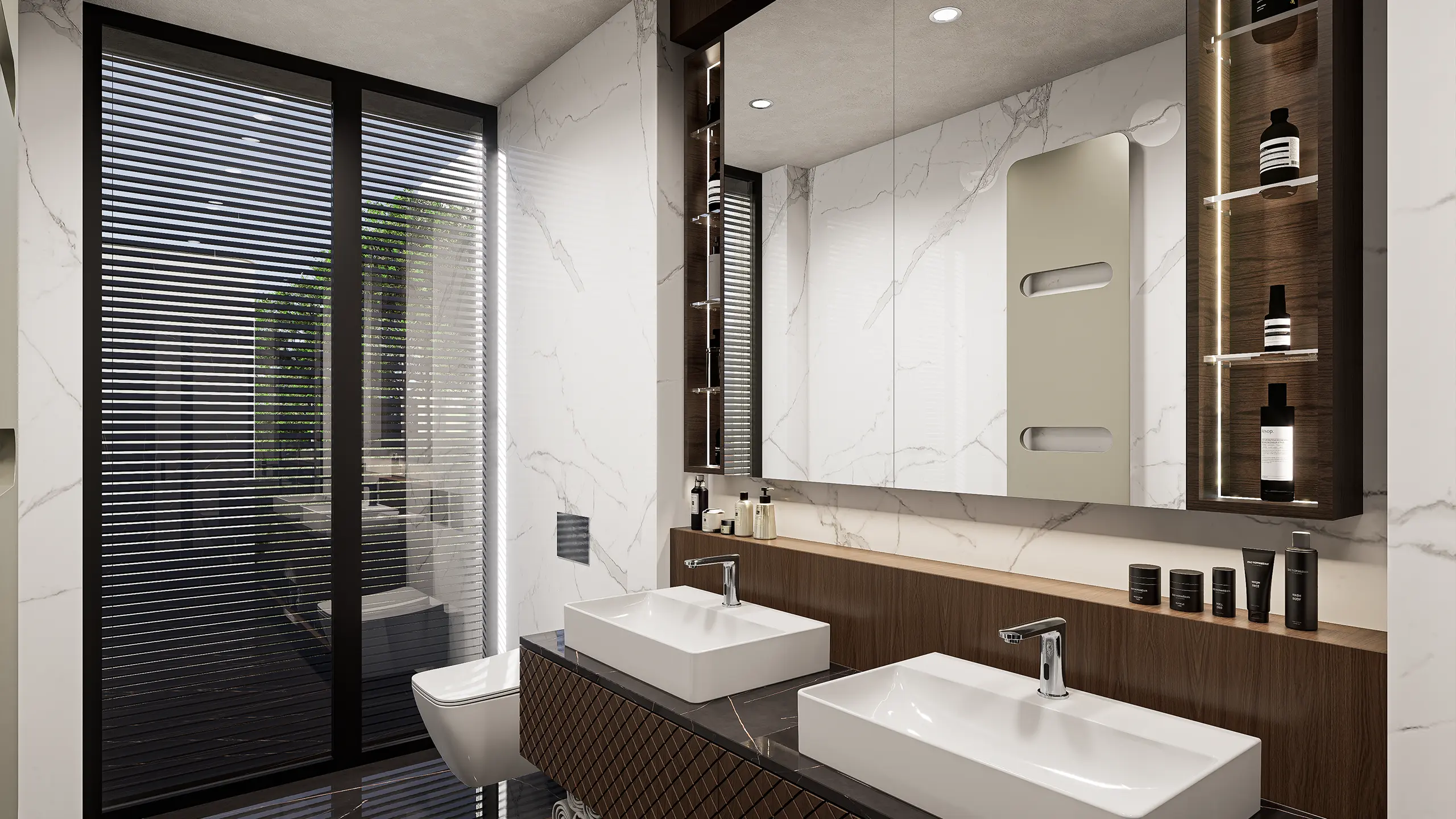 Residential Project Mestské Vily Sympatia – bathroom with large-format tiles and contemporary sanitary ware - obrázok 23