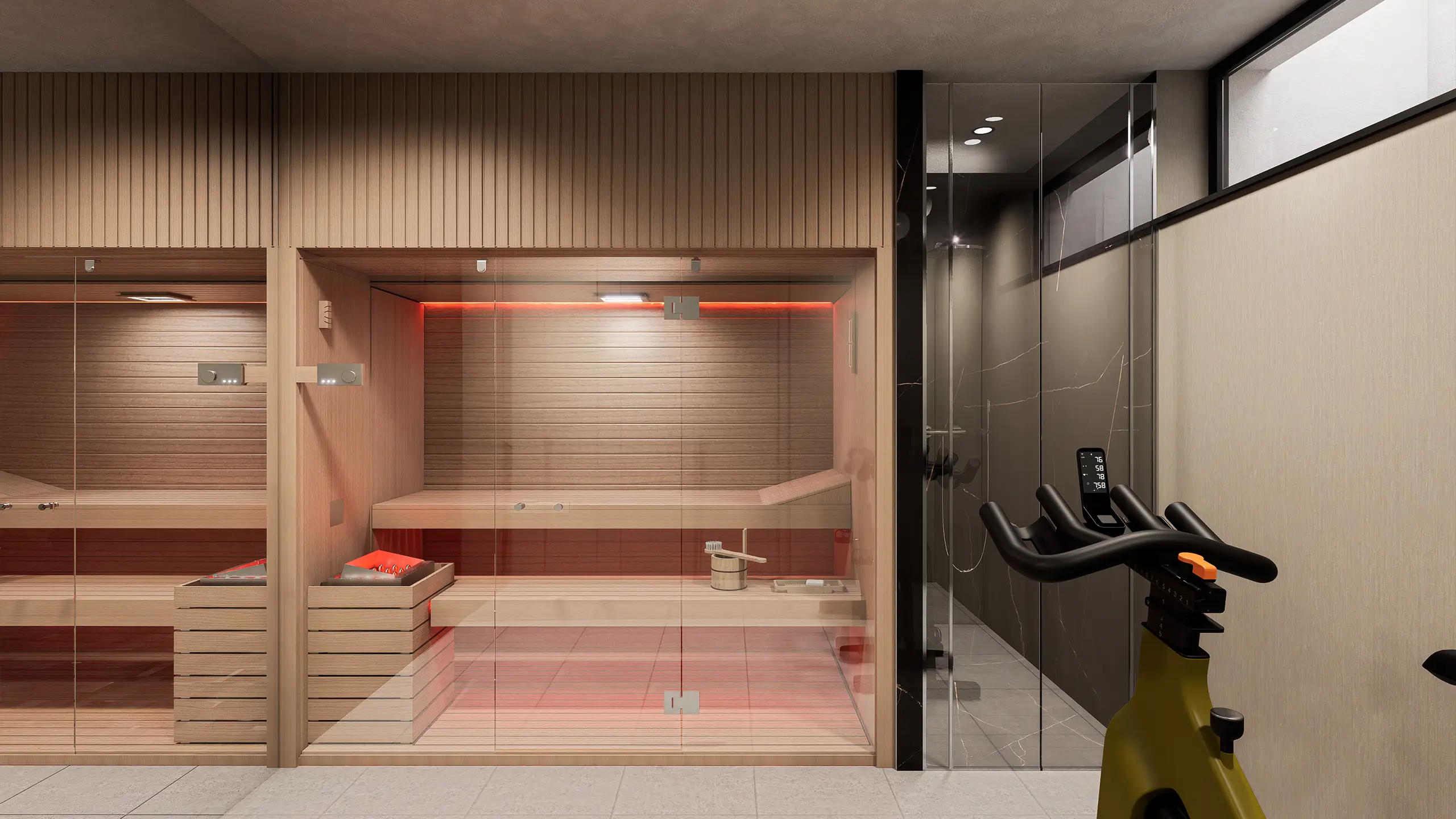 Residential project of the Town Villa Sympatia – fitnees and a glass sauna. - obrázok 28