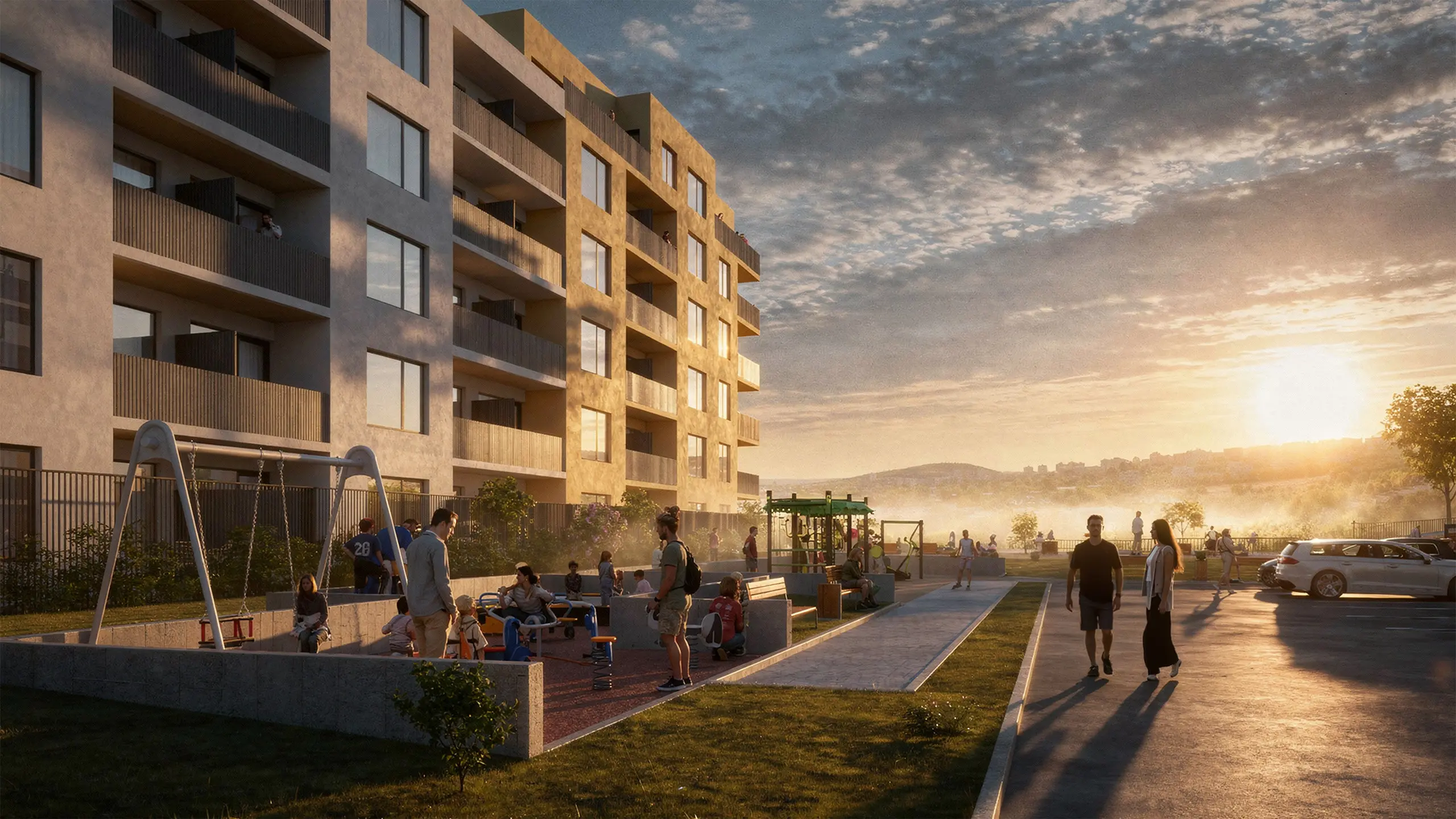 Visualization of the Nitrea 1 residential development in Nitra – Mlynárce, featuring modern apartment buildings and landscaped green surroundings. - obrázok 10