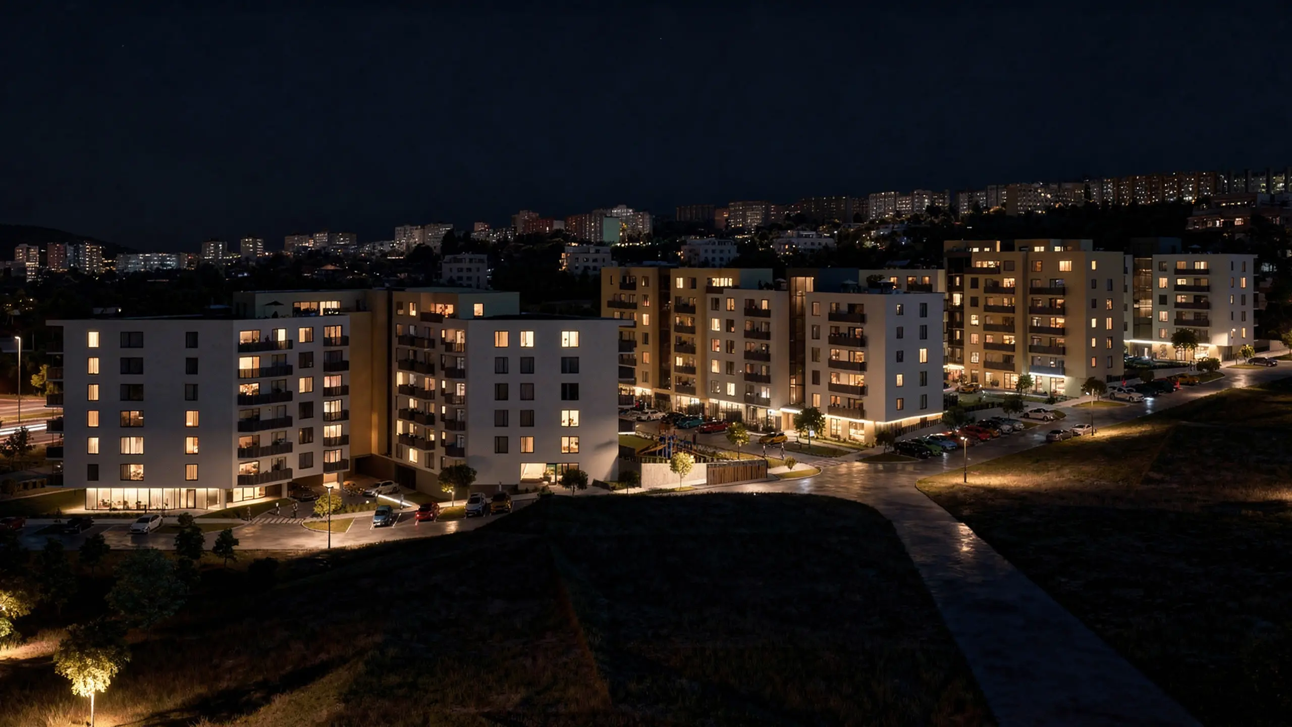 Visualization of the Nitrea 1 residential development in Nitra – Mlynárce, featuring modern apartment buildings and landscaped green surroundings. - obrázok 14