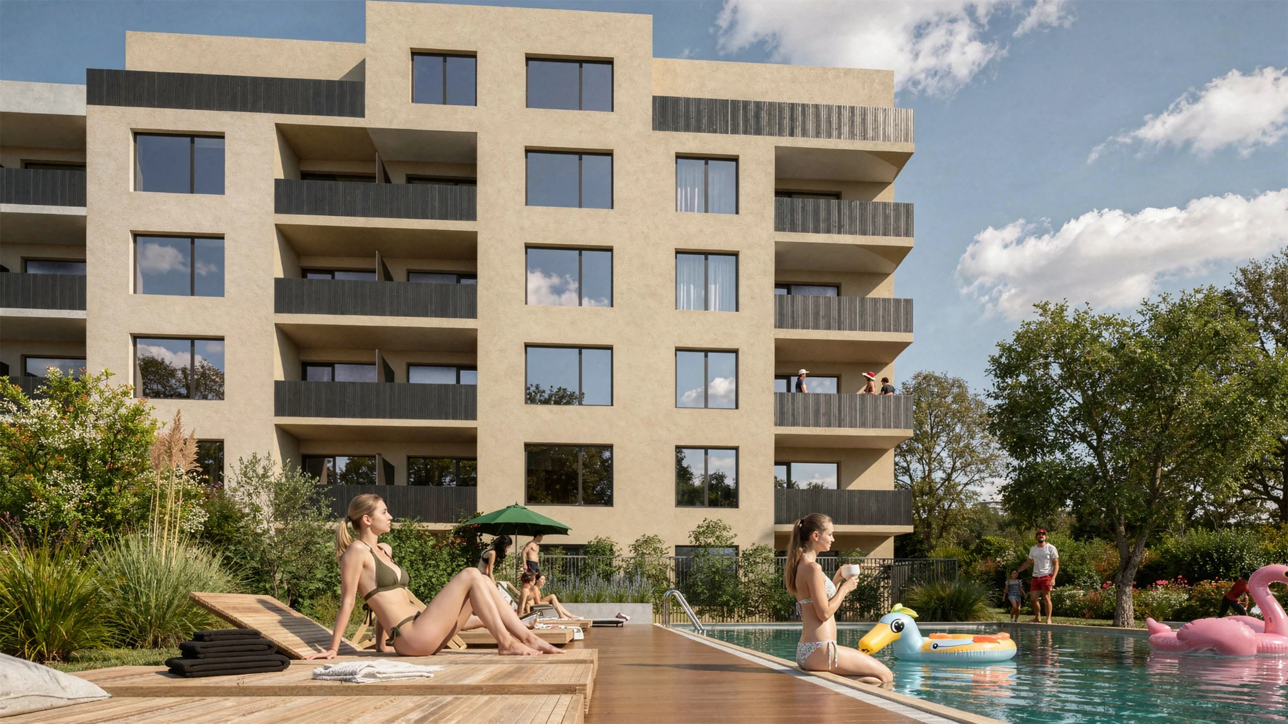 Visualization of the Nitrea 1 residential development in Nitra – Mlynárce, featuring modern apartment buildings and landscaped green surroundings. - obrázok 4