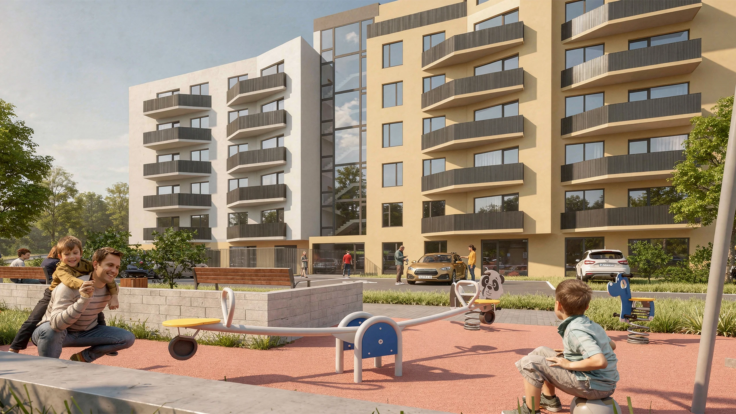 Visualization of the Nitrea 1 residential development in Nitra – Mlynárce, featuring modern apartment buildings and landscaped green surroundings. - obrázok 2