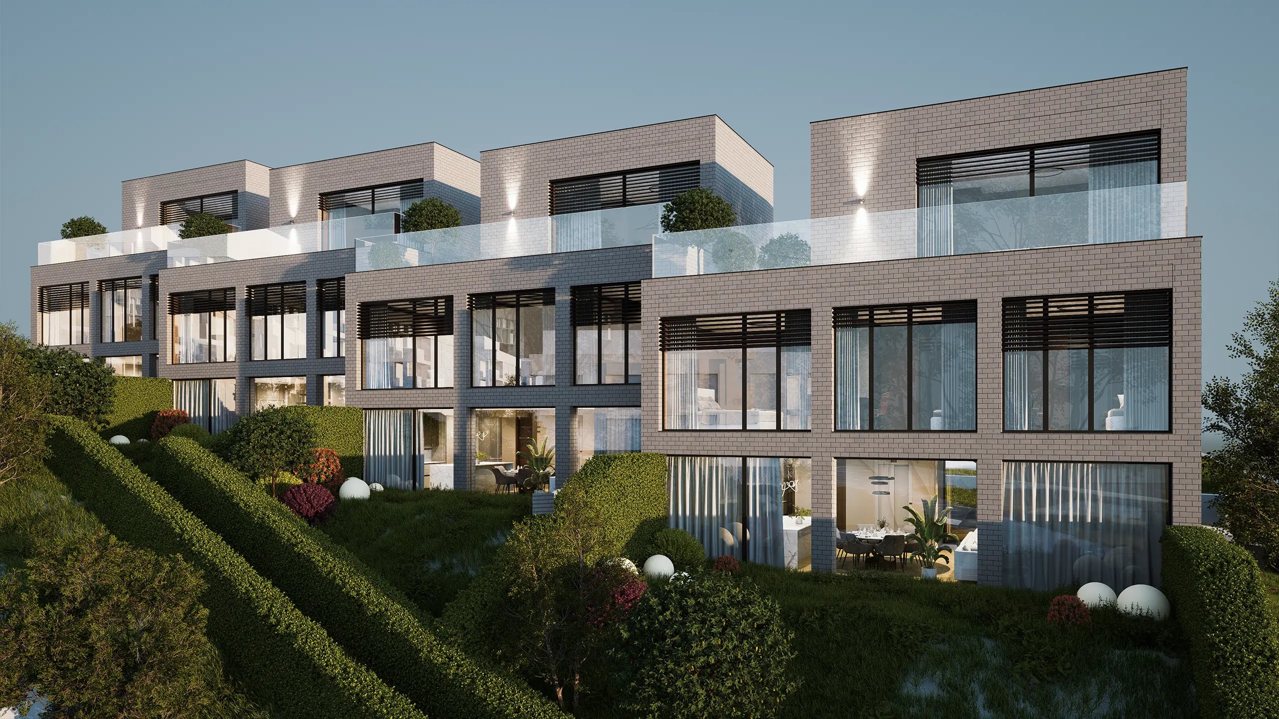 Rezidenčný projekt Pod Vinohradmi – pohľad na moderný bytový dom s exkluzívnymi mezonetovými bytmi, súkromnými záhradami. Projekt na bratislavskej Kolibe ponúka nadštandardné bývanie v pokojnom prostredí vinohradov, spájajúce súkromie, modernú architektúru a výnimočné výhľady na mesto.